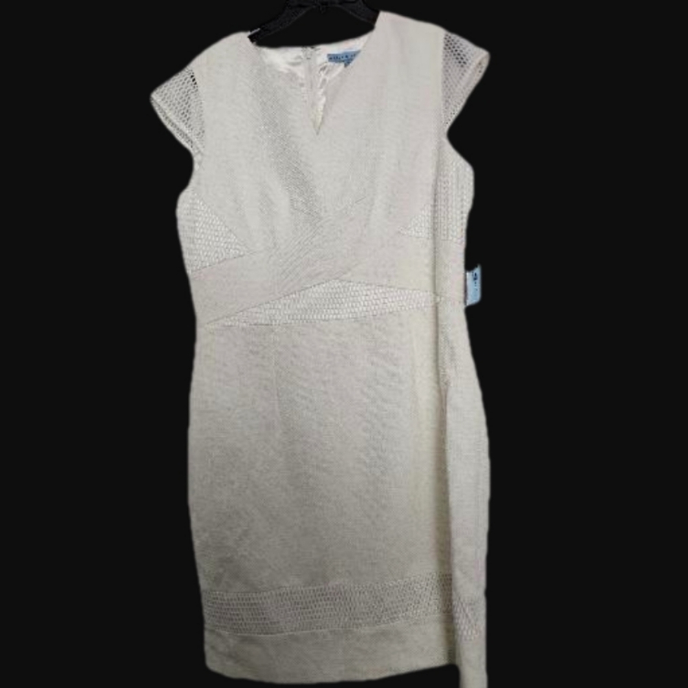 White Dress with Mesh Inserts by Antonio Melani